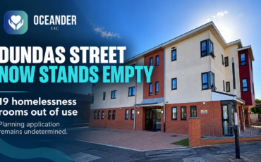 Oceander CIC Dundas Street homelessness service stands empty, with 19 rooms out of use while the planning application remains undetermined.